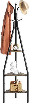 Hoctieon 3-Tier Coat Rack Freestanding with Shelves, Industrial Coat Stand with Storage, Mordern Coat Tree Free Standing for Clothes, Hats, Bags, Grey