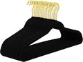 MIZGI Black Velvet Hangers 60 Pack,Premium Gold Clothes Hangers Non-Slip Felt Hangers,Sturdy Black Heavy Duty Coat Durable Suit Hanger for Space Saving, No Flocked Marks