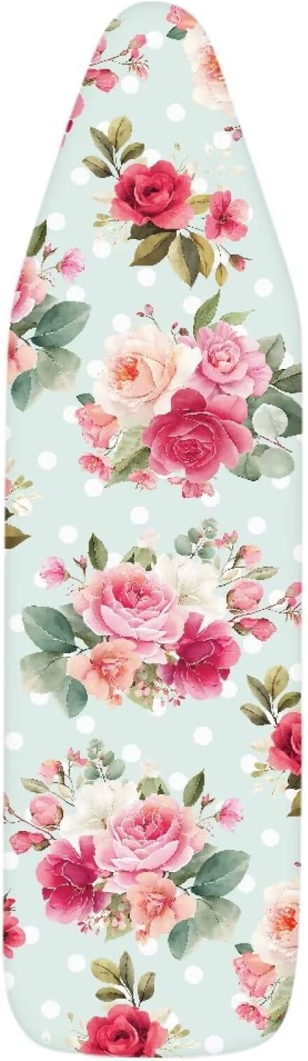 Flower Print Cover for Ironing Board 15x54 Inch Standard Size Flower Print Iron Board Cover with Elastic Edge Universal Fit, Hook and Loop Design
