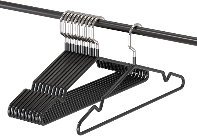 Metal Hangers Non-Slip Suit Coat Hangers Chrome and Black Friction, Metal Clothes Hanger with Rubber Coating, 16 Inches Wide, Set of 20 (Black)