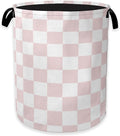 Pink White Checkered Laundry Hamper,Modern Girls Collapsible Laundry Baskets,Waterproof Oxford Cloth Laundry Room Organization for Bedroom,Bathroom,Nursery,16x20 Inch