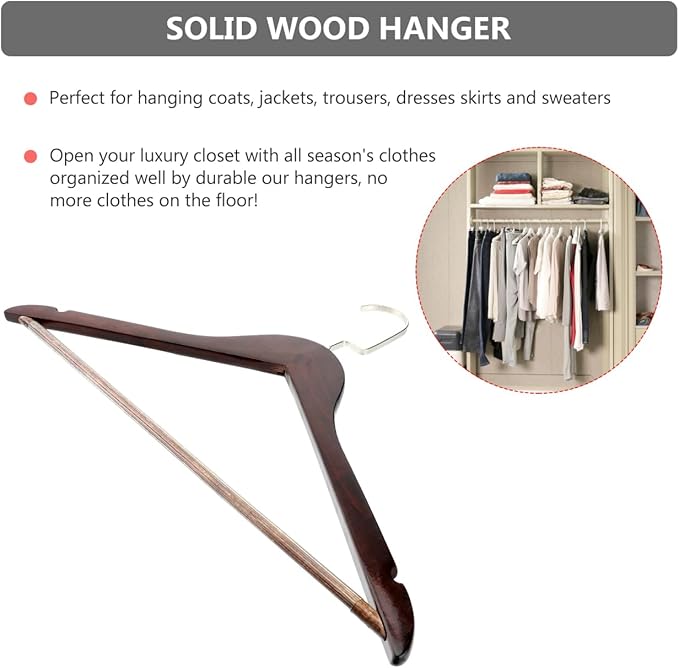 Unomor Solid Wood Coat Rack with Hook 17.32 Inch Clothes Hanger for Jackets Dresses Sweaters and Trousers - Non-Slip Support to Prevent Wrinkles and Sagging