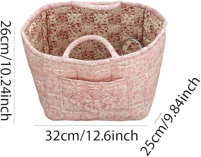 Quilted Laundry Basket Floral Storage Basket Cute Fabric Laundry Baskets Large Boho Foldable Nursery Hamper (Floral02)