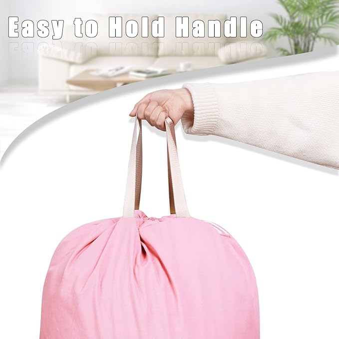 Sanlykate Large Canvas Cotton Laundry Bag with Drawstring & Handles, Heavy Duty Durable Dirty Clothes Organizer, Tear Resistant Hamper Liner Storage Bag, Travel Sack, 25.5 x 34inch - Peach