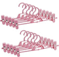 10 Pack Plastic Pant Hangers with Clips, Space Saving Skirts Hanger with 360°Rotating & Adjustable Clips, Stackable Clothes Hanger for Closet Organizer and Storage (Pink)