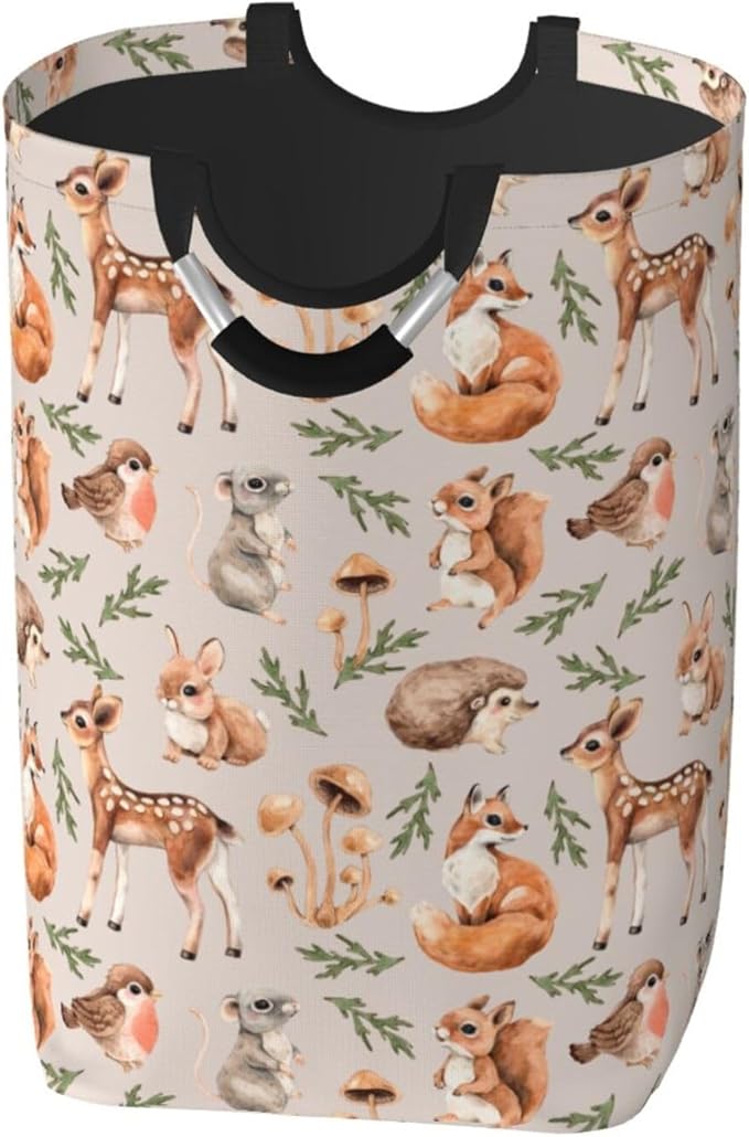 Forest Little Animals Laundry Hamper Deer Squirrel Fox Hedgehog Bird Storage Basket Toys Clothes Organizer Bin For Home Bathroom Bedroom Dorm Nursery, 52l