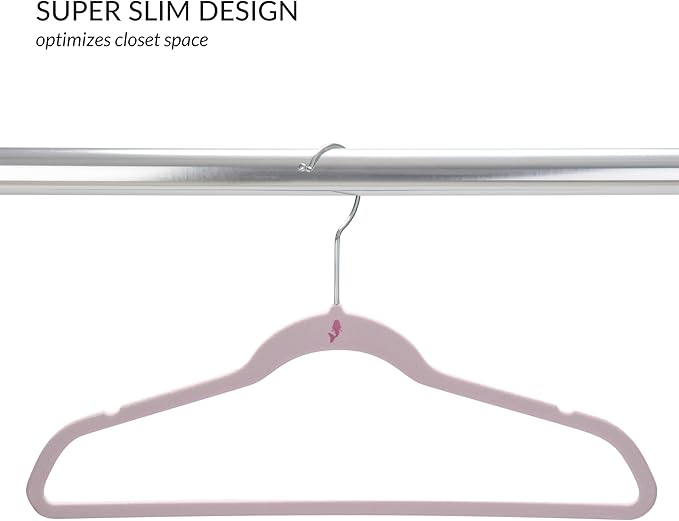 Simplify 25 Pack Kids Velvet Hangers | Slim | Non-Slip Design | Space Saving | Childrens Clothes | Shirts | Pants | Dresses | Baby Nursery | Closet Storage & Organization | Blush