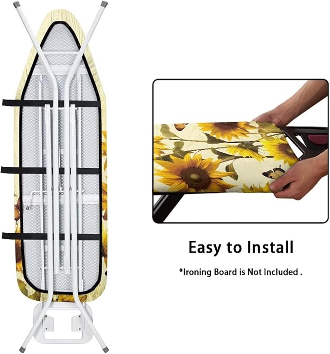 Sunflower Butterfly Ironing Board Cover Standard Size 15"x54" Iron Cover with Padding Butterflies Art Ironing Board Covers with Elastic Edge