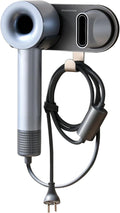 simpletome Hair Dryer Holder Wall Mount for All Magnetic High Speed Blow Dryer with Plug Cord Organizer Hook (Aluminum Alloy, Grey)