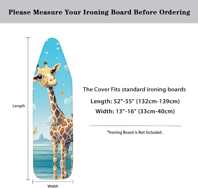 Flashideas Cute Giraffe Ironing Board Cover and Pad Standard Size Ironing Board Cover and Pad Ventilate Extra Wide Ironing Pad for Table Modern Design