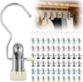 50 Pcs Heavy Hanger Clips for Closet, Multi Functional Clips with Hook for Hanging Clothespin, Hook Hangers with Clips for Clothes Pants Hats Socks and Boots (5 Colors)