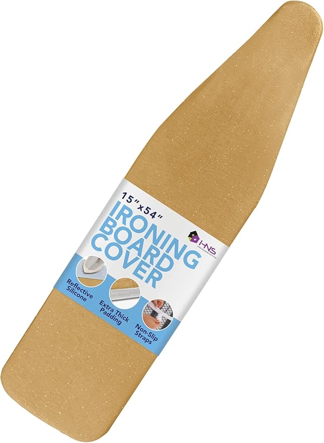 HOLDN’ STORAGE Ironing Board Cover - Silicone-Coated, Scorch-Resistant 15 x 54 Padding with Hook & Loop Straps, Cover Fits All Standard Sizes - Gold