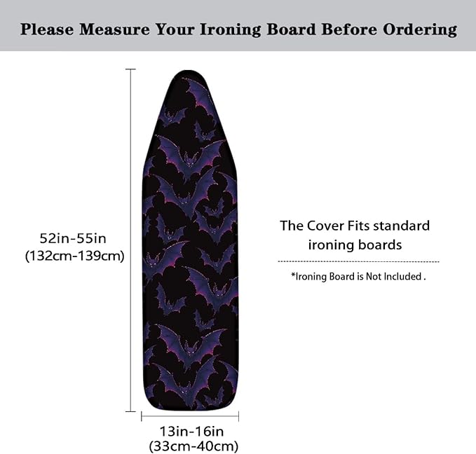 SEANATIVE Gothic Ironing Board Cover Stain Resistant Pad Covers Durable Purple Bat Iron Board Protective Covers with Elastic Edge, Easy Installation