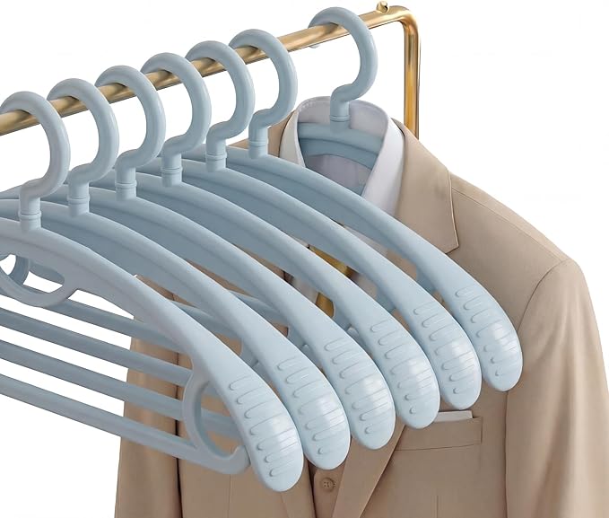 Plastic Clothes Hanger, Extra Thick Plastic Wide Shoulder Adult 360 Degrees Rotate Slip Resistant Standard Clothing Hanger Ideal for Everyday Use Light Blue 10 Pack