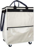 (Large, Beige) Reusable Grocery Bag on Wheels, Shopping Bags with Wheels and Handle, Folding Rolling Tote, Zipper Cover, Carries Up to 76 LBS, for Laundry, Picnic
