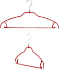 Mawa by Reston Lloyd Silhouette Ultra-Thin Series, Non-Slip Space Saving Shirt Hanger with Pant Bar & Skirt Hooks, Style 42/FTU, Pack of 2, Red