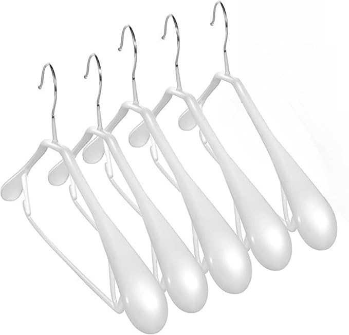 5 Pack Heavy Duty Metal Suit Hangers Soft Flexible Gloss Grippy Clothes Hanger Wide Shoulder Non Slip Thick Coat Hanger (White)