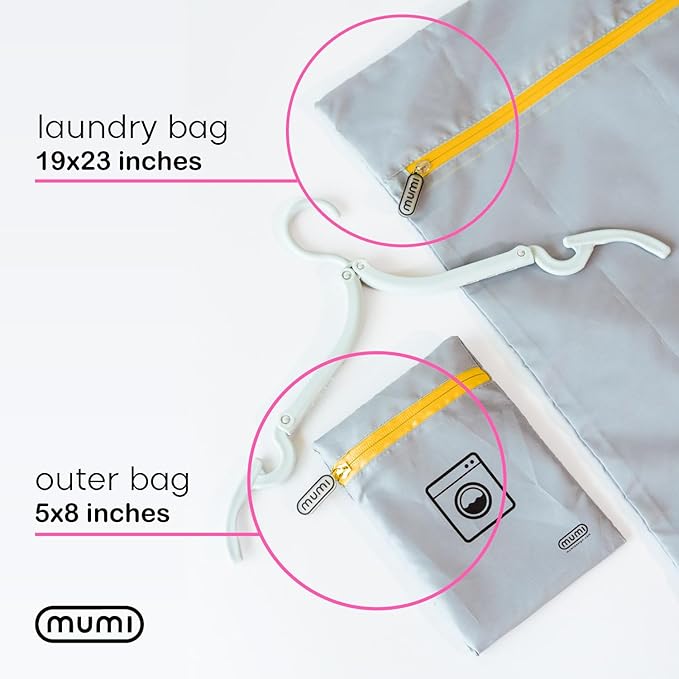 MUMI Travel Laundry Bag – Moisture & Smell-Proof Clothes Bag with Folding Hanger & Outer Pouch | Large Laundry Storage Bag for Suitcase, Gym & Packing | Dirty Clothes Organizer (Grey)