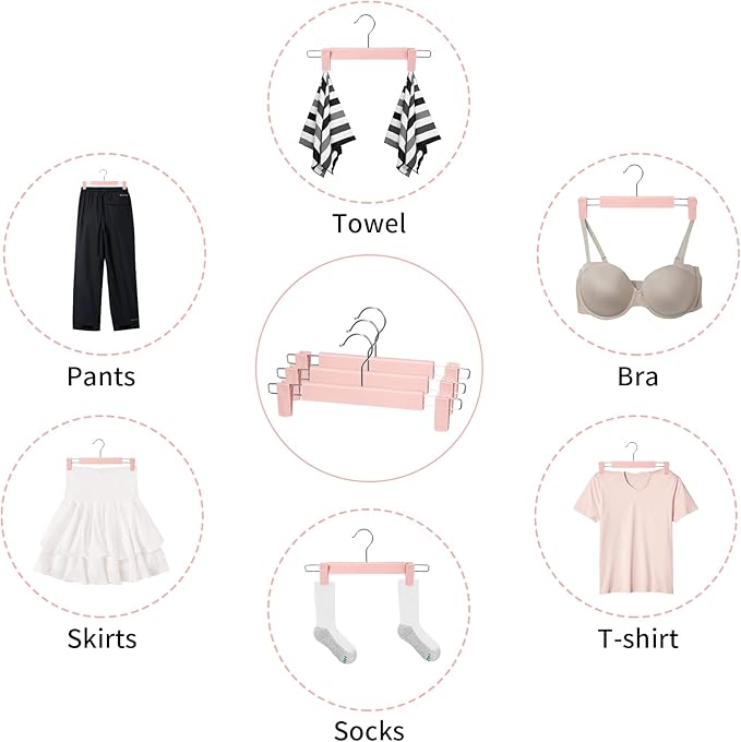 Skirt Hangers 20 Pack, Pants Hangers with Clips，360 ° Swivel Hook Space Saving Hangersfor Pants, Skirts, Clothes, Jeans，Pink