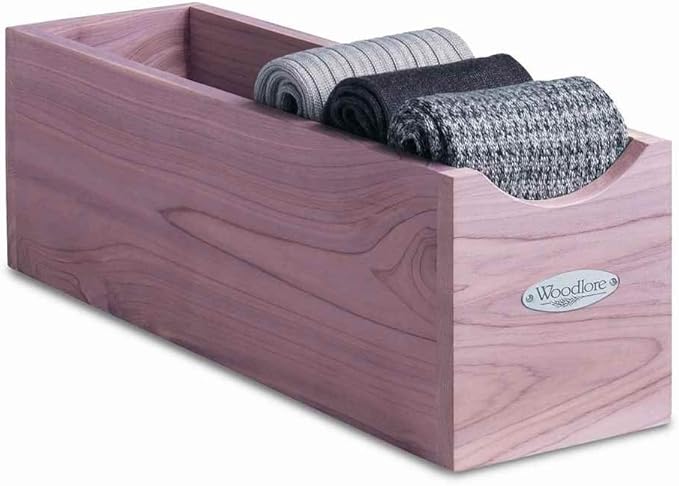 Woodlore Set of 2 Aromatic Cedar Stackable Socks Box for Dresser Drawer holds 6 Pairs