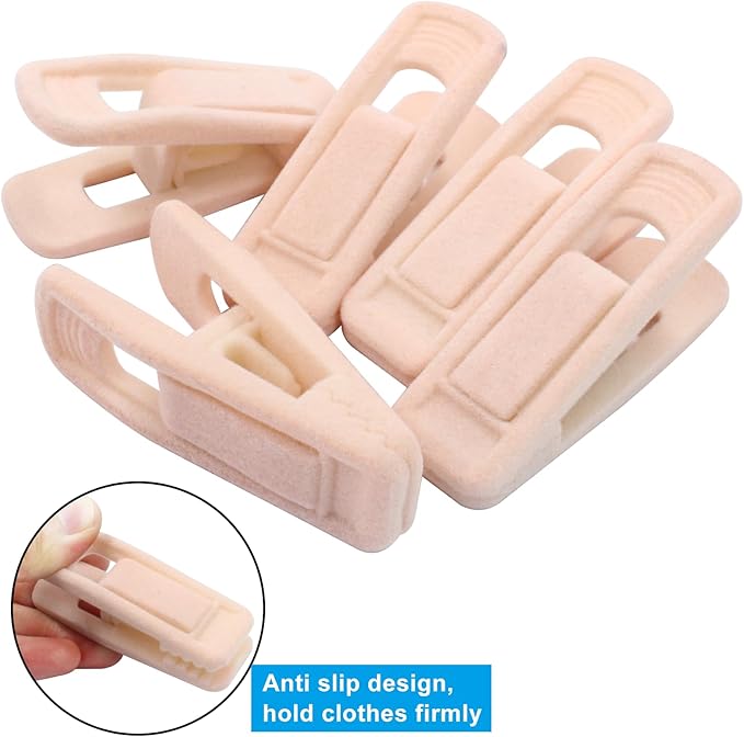 Hordion 20Pcs Pink Velvet Hangers Clips, Strong Finger Flocked Clips Felt Velvet Clip for Pants Skirt Thin Felt Hangers (Light Pink)