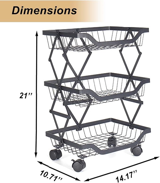 Rolling Kitchen Cart Utility Storage Stand with Wheels for Bathroom Laundry Room, Toilet, Snack & Fruit Basket for Small Spaces Organizers, Shelf 3 Tiers