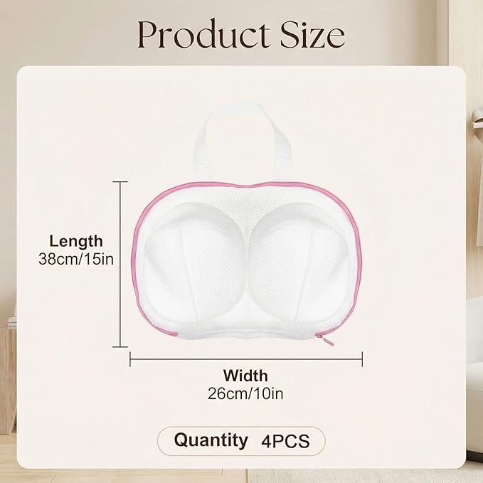 4 Pack Large Bra Washing Bags for Laundry, Bra Bag for Washing Machine, BraWashing Protector with Premium Zipper, Mesh Lingerie Bags for Delicates Underwear Brassiere Integrated