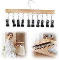 Legging Organizer for Closet, 2026 New Pants Hangers with 10 Clips, Space-Saving Clothes and Hat Storage Hook, Hanging Closet Organizer Hanger Clips for Skirts, Shorts, Trousers, Socks (Wood)