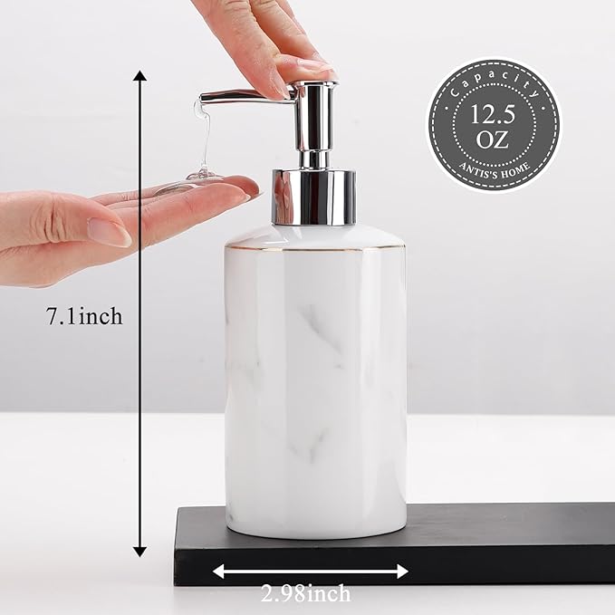 Ceramic Soap Dispenser, White Marble Look Lotion Dispenser 12.5 OZ Liquid Hand Soap Dispenser Pump Bottle for Hotel Kitchen Bathroom, ANTIS'S HOME