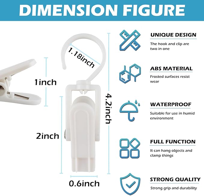 20pcs Laundry Hooks with Clips Super Strong Plastic Home Travel Swivel Hanging Hanger Closet Organizer Clamps Socks Boot Bras Towels for Bathroom Wardrobe Kitchen Office,White