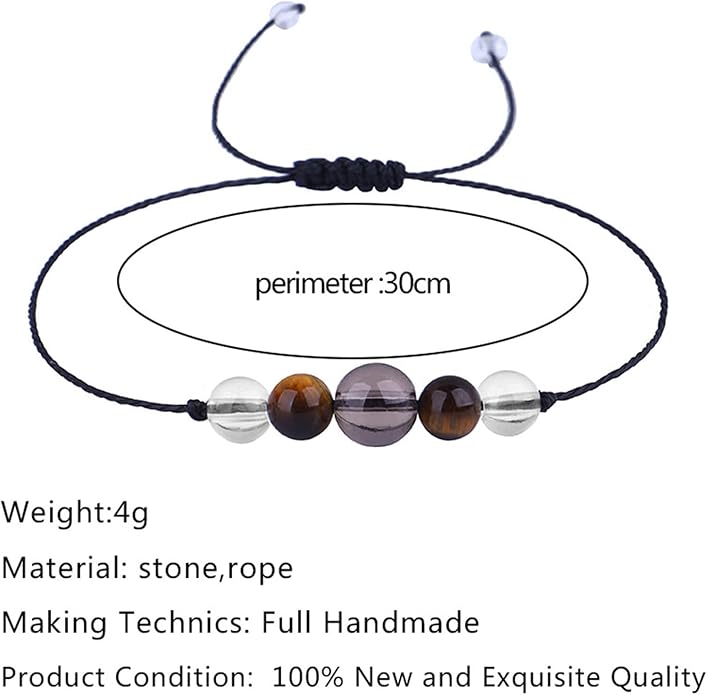 Caiyao Chakra Crystal Tiger Eye Bead Bracelet with Wish Card for Women Adjustable Spiritual Stone Braide String Bracelet Yoga Meditation Jewelry Gift