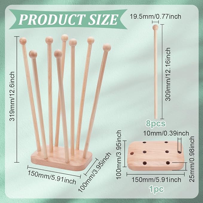 BENECREAT Plastic Bag Drying Rack, Reusable Bag Cup Drainer Holder with 8 Sticks Beech Wood Drying Rack for Drying Food Storage Bags, Drinking Cups, Bottles, Dishcloths