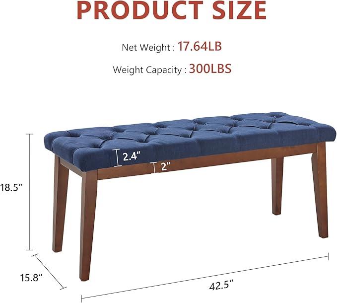 Upholstered Bench for Bedroom End of Bed,42.5-inch Entryway Bench for Living Room,Dining Bench with Padded Seat and Solid Wood Leg for Kitchen Bedroom,Indoor and Hallway