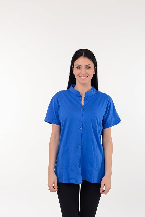 USBD Post Mastectomy Shirt with Drain Pockets Band Collar Post Op Recovery Tops