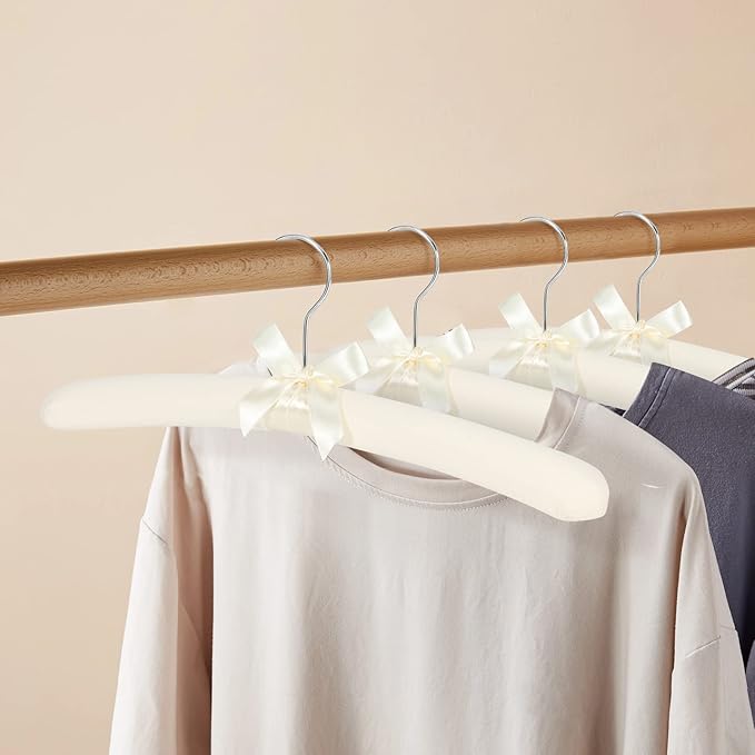 Padded Clothing Hangers - Premium Fabric Hangers for Coat, Sweater, Wedding Dress, Bride, Closet - Upgraded Heavy Duty Sweater Clothes Hanger - Pack of 10