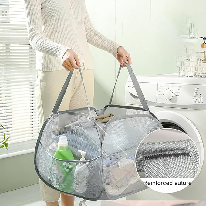 Mesh Laundry Basket,Foldable Mesh Laundry Basket,Simplized Popup Laundry Hamper,90L/24 gallons (Beige)