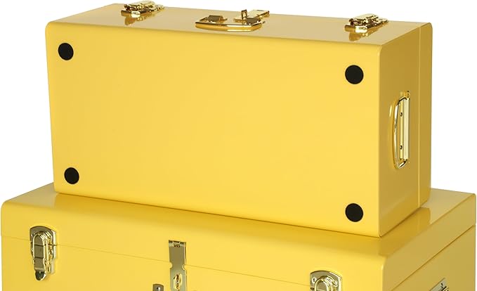 Vixdonos Storage Trunk Chest Decorative Large Metal Box Set of 2 College Dorm Organizer with Hardware Hasps and Handle for Home Deocr,23.7X14.2X9.5 Inches