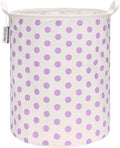 Sea Team 19.7 Inches Large Sized Waterproof Coating Ramie Cotton Fabric Folding Laundry Hamper Bucket Cylindric Burlap Canvas Storage Basket with Stylish Polka Dot Design (19.7", Purple)