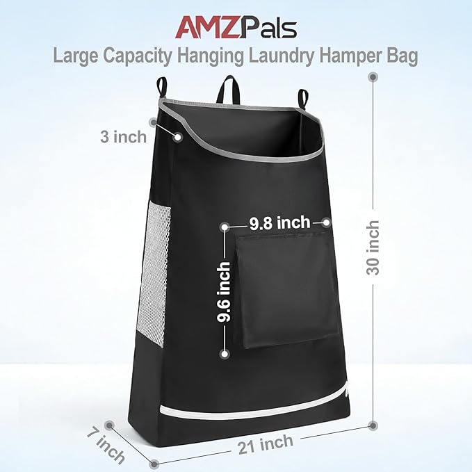 Hanging Laundry Hamper Bag, Extra Large Storage Space (30"x21"x4"), with 6 Hooks, Suitable for Dirty Clothes Storage, Wall Mounted and Door Mounted Laundry Basket