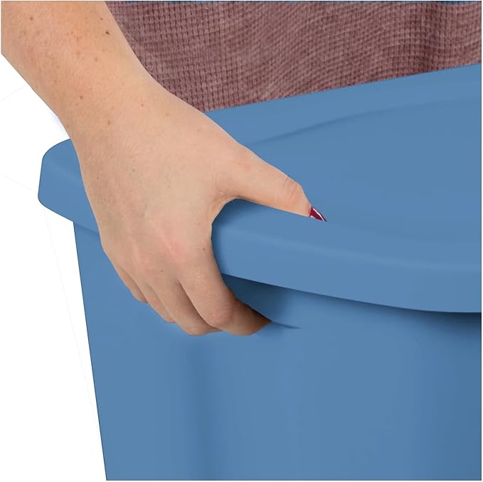 Large Storage Bin, 18 Gallon Plastic Storage Container with Snap-On Lid, Blue Moonlight Household Storage Box 8 Pack