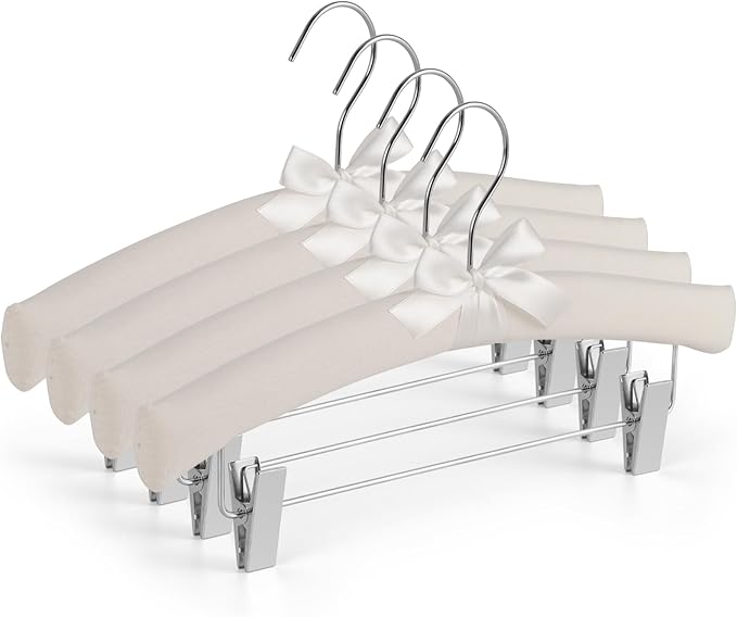 VWV 4-Pack Fabric Thickened Hangers with Adjustable Clips, Exquisite Fabrics, Suitable for Hanging high-end Dresses, Skirts, Pajamas, Wedding Gowns. Women's Thickened Hangers