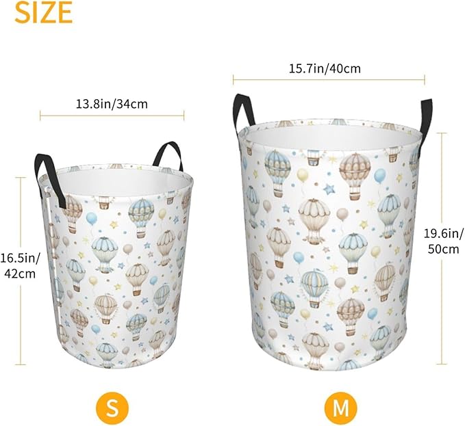 Watercolor Hot Air Balloon Round Laundry Hamper Storage Basket Toys Clothes Organizer Bin For Home Bathroom Bedroom Dorm Nursery, 38l