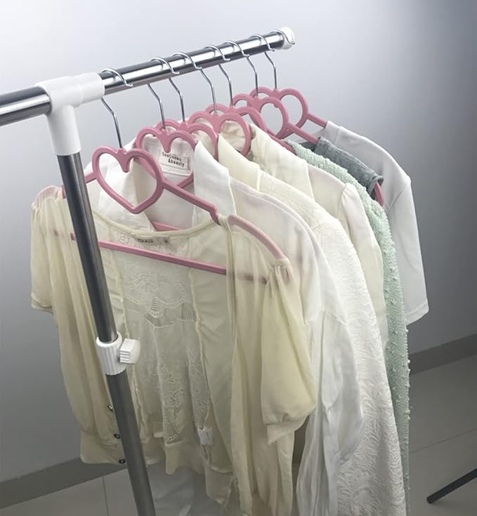 Cute Aesthetic Clothes Hangers Space Saving Plastic Hangers for Teen Girls Wardrobe Shirts Tops Coats Hangers Clothing Organizer Kawaii Girls Room Decor Kawaii Stuff Accessories (10, Pink Love Hearts)
