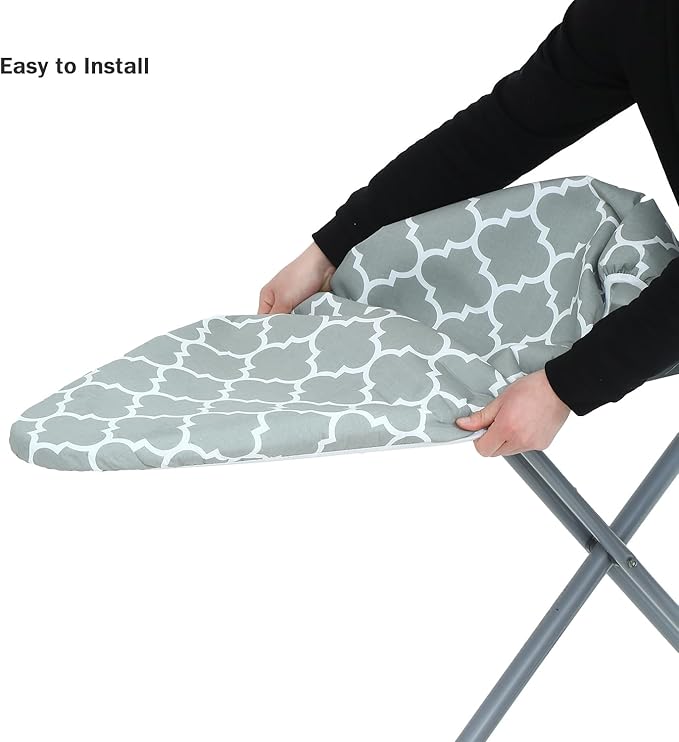 Ironing Board Cover and Pad Standard Size 15" x 54",3 Pairs of Hook and Loop Fastener Straps,Elastic Edges,Cotton Iron Board Cover with Scorch Resistant Thick Padding(012)