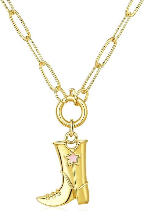 Chunky Gold Necklace for Women Gold Evil Eye Cowboy Pendant Necklace Dainty Paperclip Chain Vintage Luck Amulet Choker Necklaces Celestial Jewelry Gift