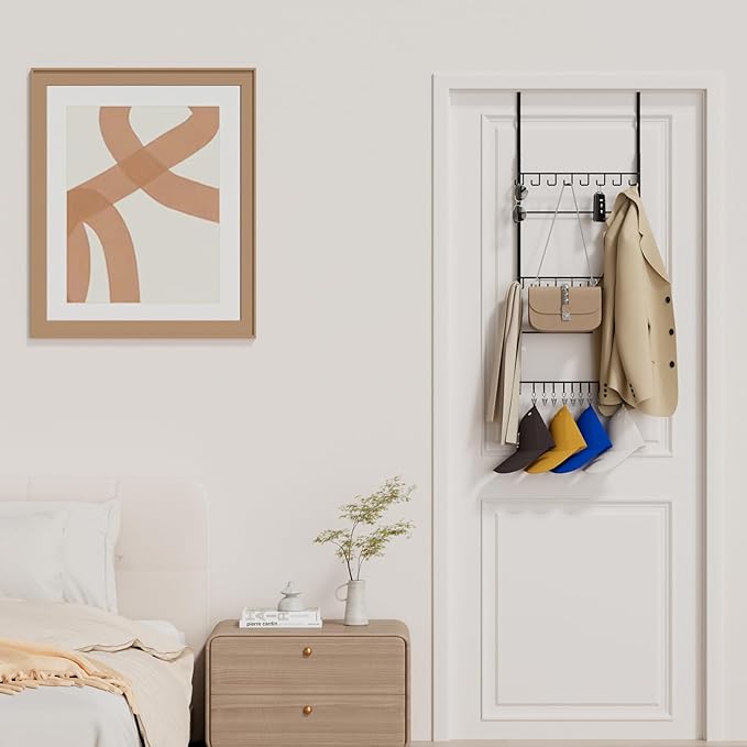 Consumest Over Door Hat Organizer - 3 Tier Wall Mounted Hat Rack with 16 Hooks and 10 Movable Clips, Hanging Baseball Cap Storage Holds up to 26 Caps for Door, Bedroom, Closet USPTO Patent Pending