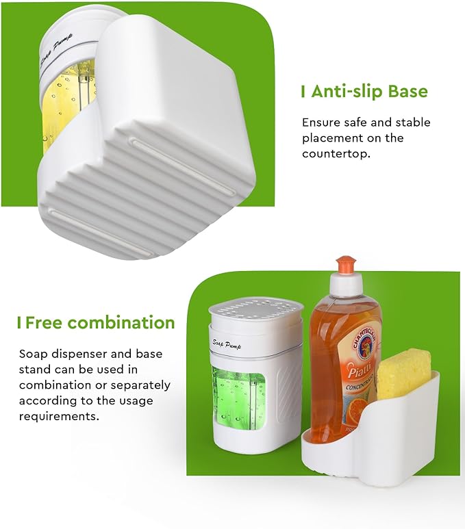 Kitchen Dish Soap Dispenser with Sponge Holder, 3-in-1 Countertop Dishwashing Soap Pump Dispenser Set for Kitchen Sink, Useful Kitchen Gadgets - White