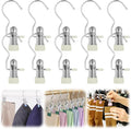 Clothes Pins Hanging Clips, 2025 Upgrade Space-Saving Clothespin Hat Pants Storage Hanging Travel Hook, Multifunctional Hanger Hooks Anti Rust Clips for Clothes (10, Cream)
