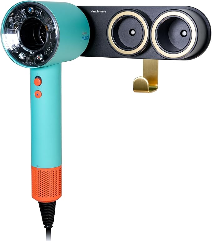 simpletome Hair Dryer Holder Wall Mount for All Magnetic High Speed Blow Dryer with Plug Cord Organizer Hook (Aluminum Alloy, Black)