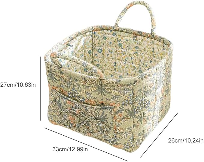 Quilted Fabric Basket Car Storage Basket Boho Floral Laundry Hamper for Nursery Bedroom & Living Room | Organize Clothes Toys